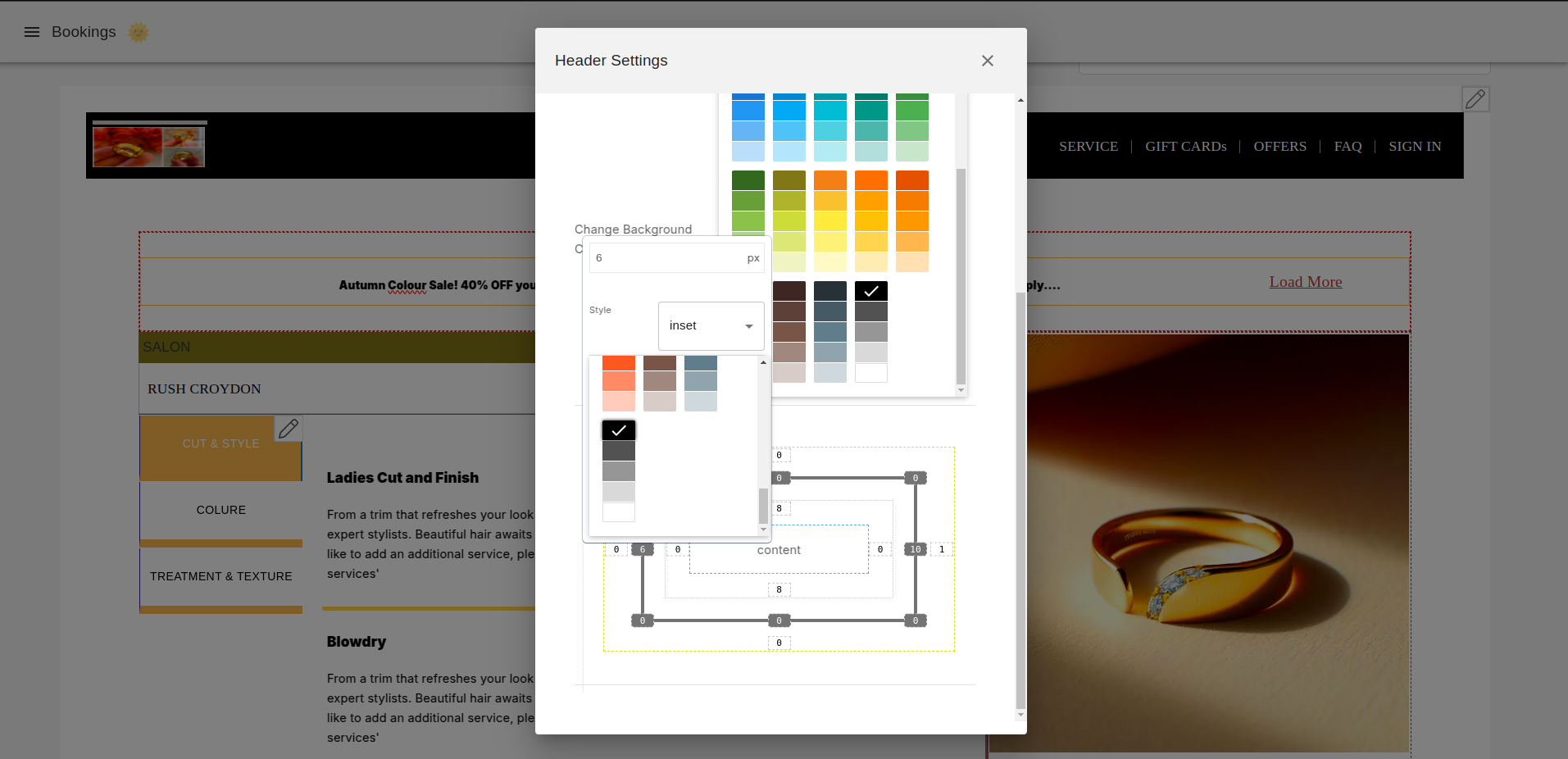 Booking website editor